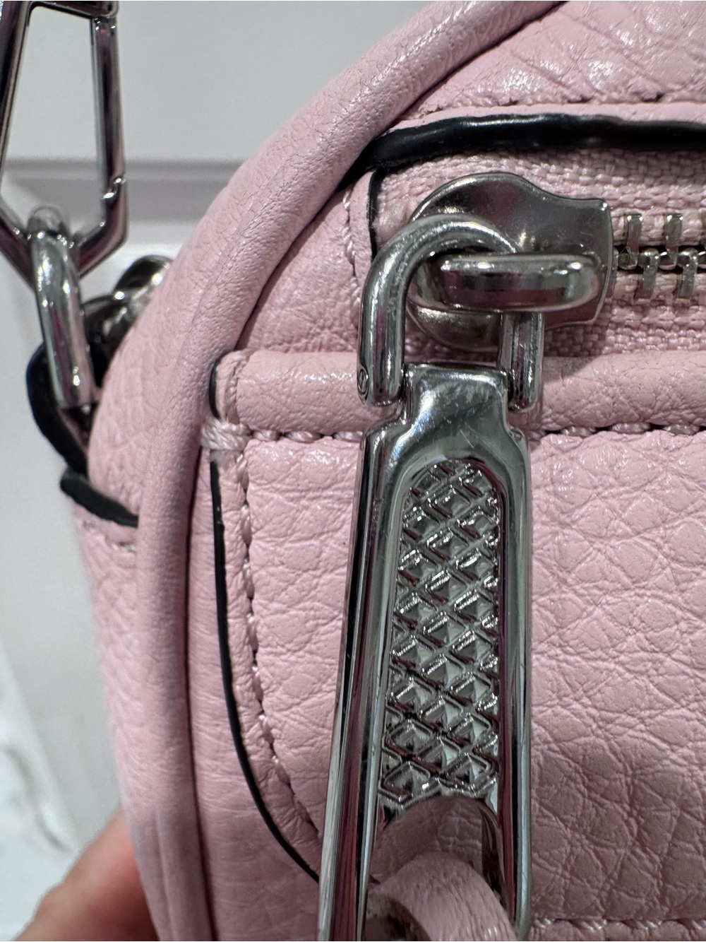 🌸Rebecca Minkoff Mini MAC Blush Pink Pebbled Leather Crossbody Bag Silver - Picture 12 of 14